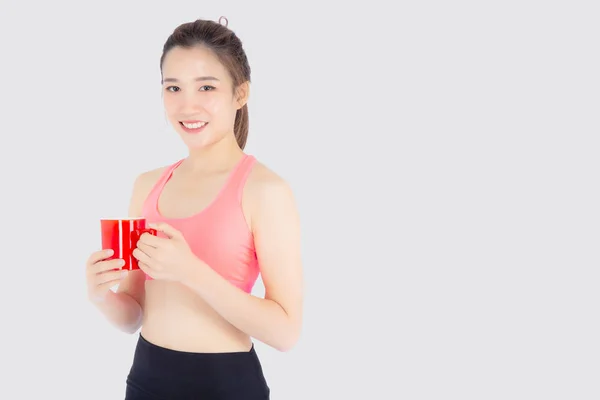 Hermosa joven asiática mujer en el deporte después del entrenamiento beber wate — Foto de Stock
