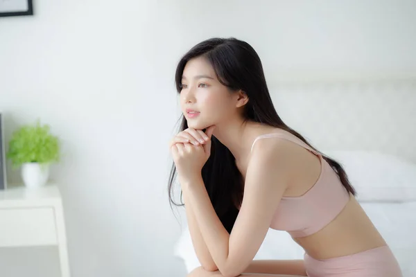 Vackra Porträtt Ung Asiatisk Kvinna Sexig Underkläder Figur Passform Koppla — Stockfoto