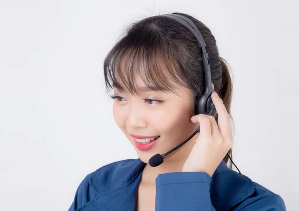 Beautiful Portrait Young Asian Business Woman Customer Service Job Call — Stock Photo, Image