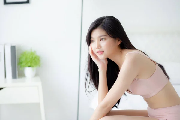 Retrato Bonito Jovem Asiático Mulher Sexy Roupa Interior Figura Ajuste — Fotografia de Stock