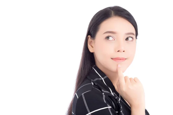 Retrato Mulher Asiática Pensando Segurando Toque Boca Com Mão Menina — Fotografia de Stock