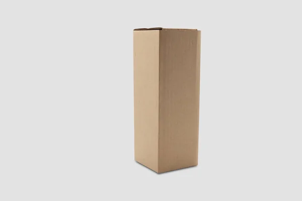 Mockup Cerrado Caja Papel Marrón Aislado Sobre Fondo Blanco Paquete — Foto de Stock