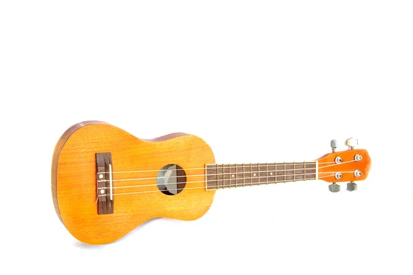 Gitarze Ukulele Brązowy Białym Tle Białym Tle — Zdjęcie stockowe