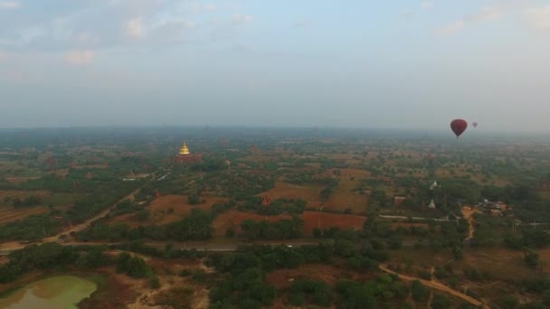 Ballonnen vliegen over Bagan — Stockvideo