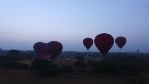 Balloons in Bagan at sunrise — Stock Video