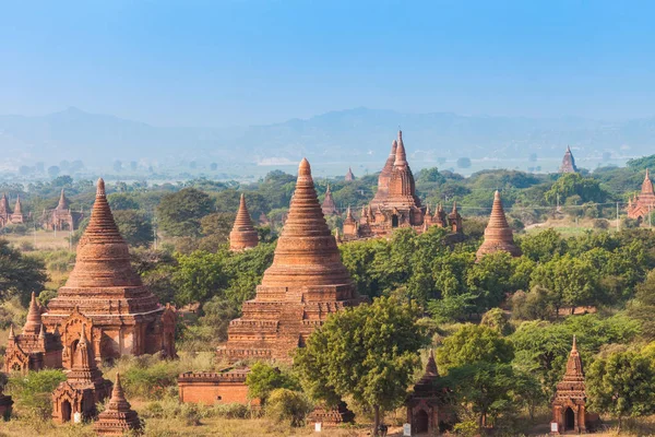 Myanmar Uitzicht Vanaf Top Naar Verbazingwekkende Landschap Van Oude Tempels — Stockfoto