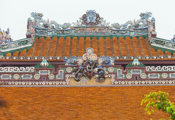 Vietnam Hue Roof Tiles Decorative Ornaments Close Details Temple Building — Stock Photo, Image