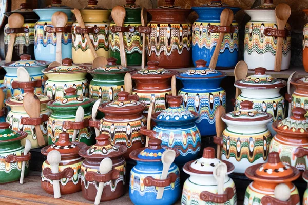 Traditional Bulgarian ceramic dishes. Bulgarian souvenirs. oriental ornaments