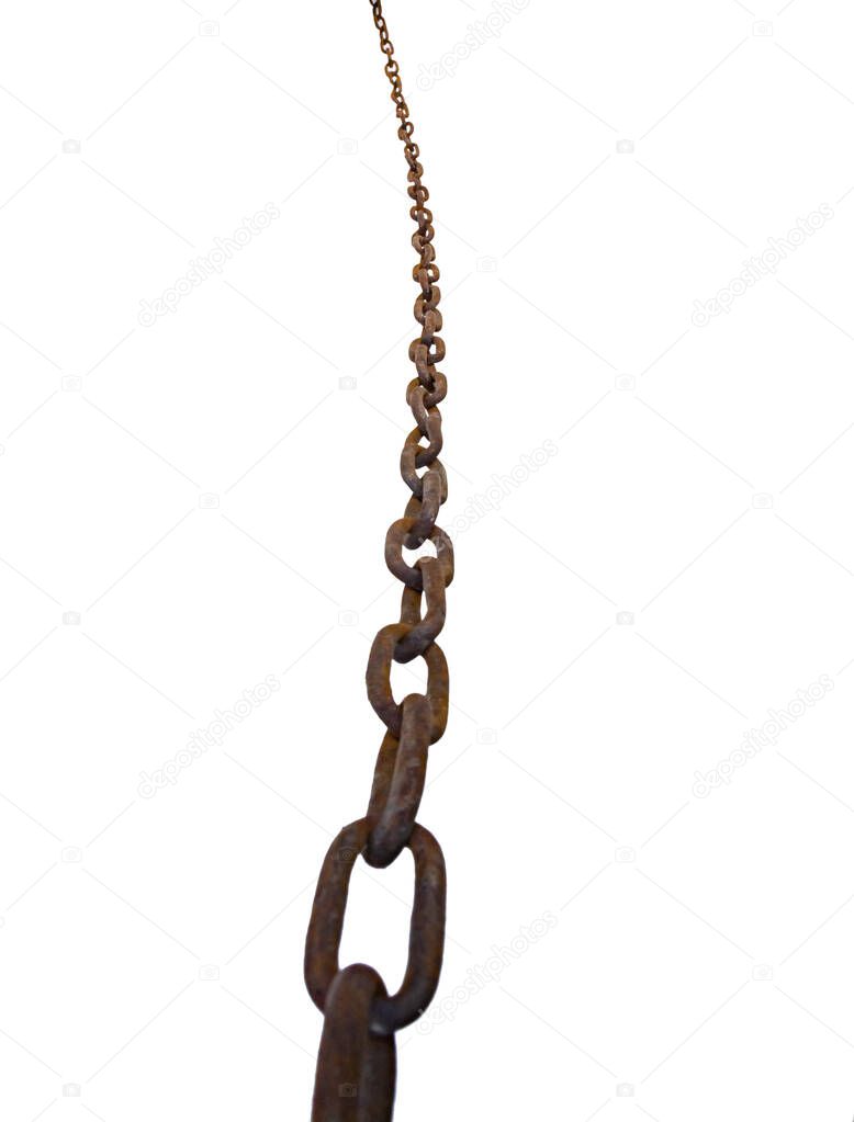 old rusty chain. Perspective shape. Isolated on a white background.
