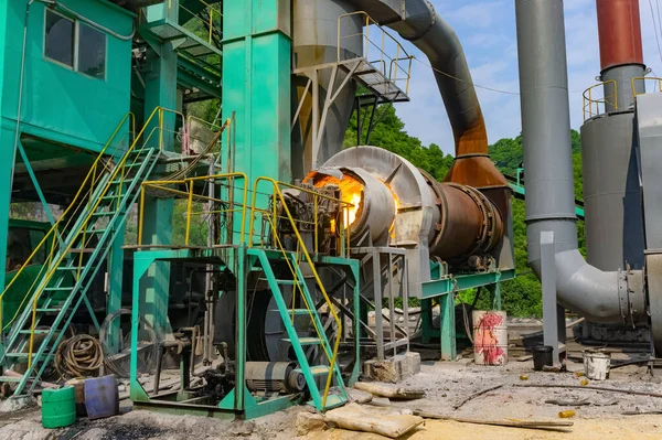 Quemador Carbón Fábrica Asfalto Planta Mezcla Caliente Compone Sistema Agregados Imagen De Stock
