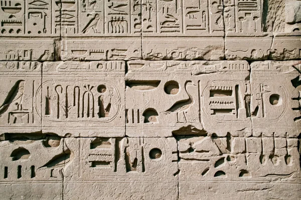 Luxor Karnak Templom Egyiptomi Hieroglifák Ősi Templom Falán — Stock Fotó