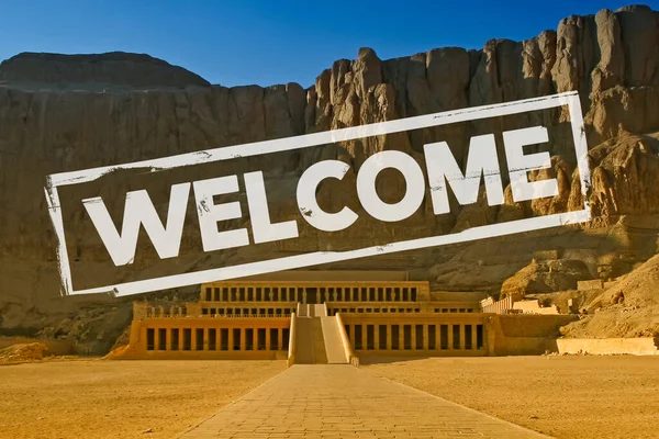 Concept City Welcome Quarantine Covid Inglés Templo Mortuorio Reina Hatshepsut Imagen De Stock