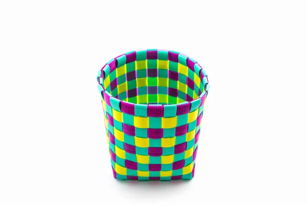 Color plastic basket on white background for home decoration. — Stock Photo, Image