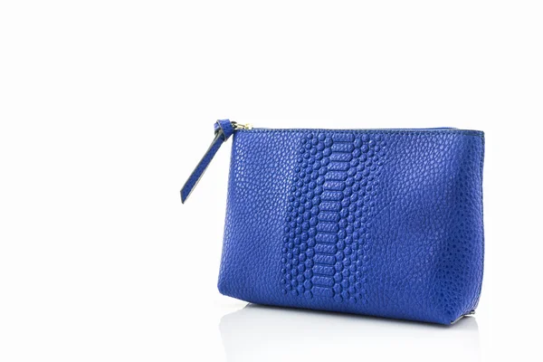 Blue leather cosmetic bag. — Stock Photo, Image