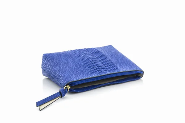 Blue leather cosmetic bag. — Stock Photo, Image