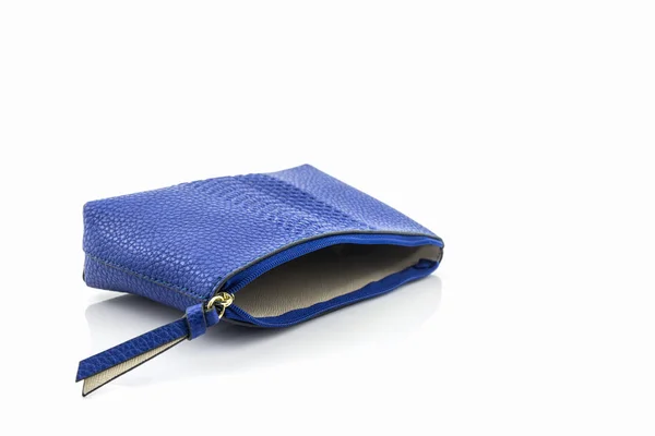 Blue leather cosmetic bag. — Stock Photo, Image