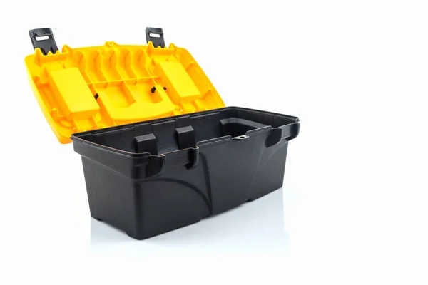 Sárga szerszámkészlet, műanyag eszköz dobozban. — Stock Fotó
