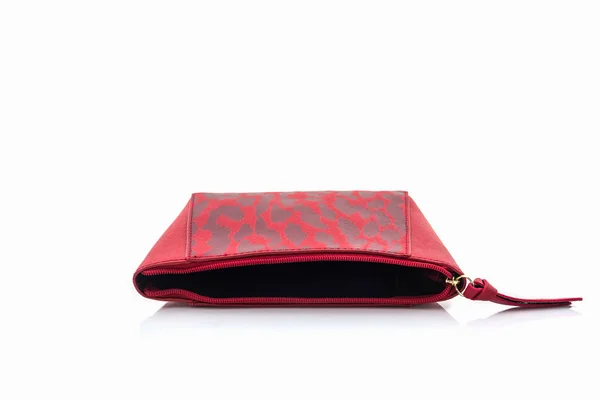 Červená kožená kosmetická taška. — Stock fotografie