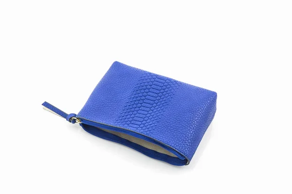 Blue leather cosmetic bag. — Stock Photo, Image