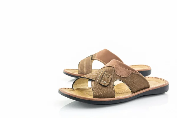 Men brown leather sandals or flip flop shoes. — Stock Photo, Image