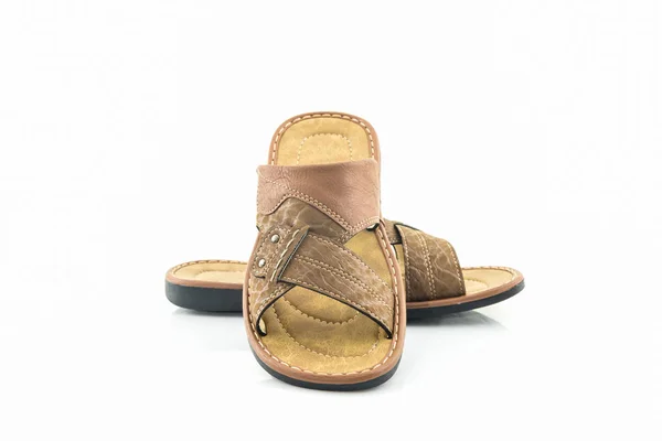 Mannen bruin lederen sandalen of flip flop schoenen. — Stockfoto