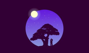 Ağaç ve sevgili ayın altında