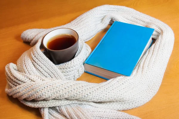 Taza de té y libro — Foto de Stock