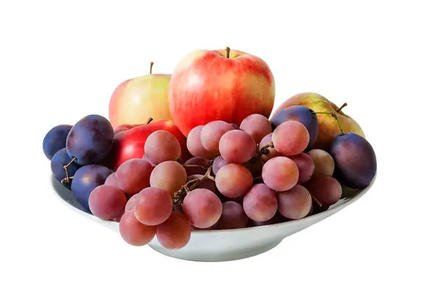 Cuenco con frutas aisladas sobre fondo blanco — Foto de Stock