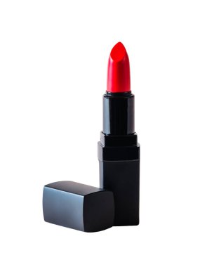 Beyaz arkaplanda kırmızı ruj izole edildi