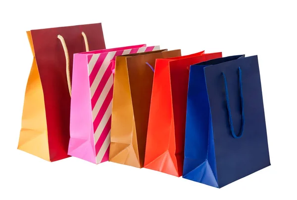 Bolsas de compras coloridas aisladas sobre fondo blanco — Foto de Stock