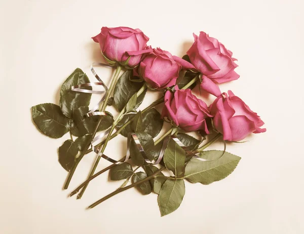 Lindas rosas em fundo bege. Estilo vintage — Fotografia de Stock