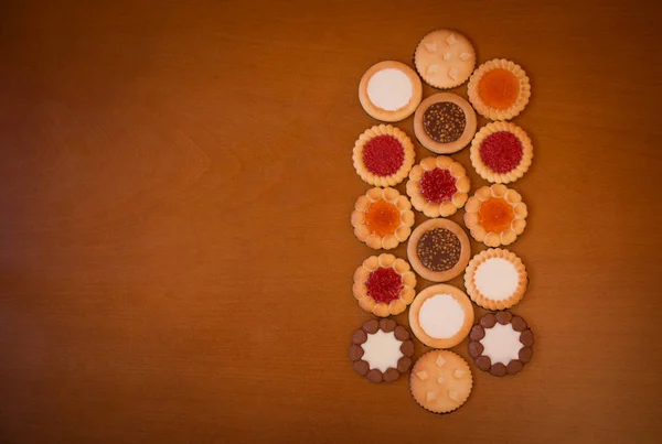 Assortiment Van Gemengde Cookies Rustieke Houten Achtergrond Met Kopie Ruimte — Stockfoto