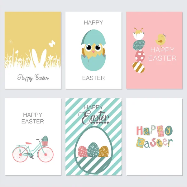 Wektor zestaw kolekcji karty Wielkanoc z kolorowymi jajkami — Wektor stockowy