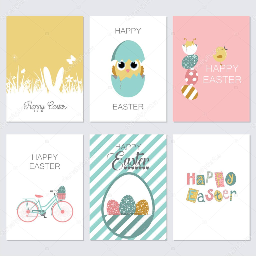 Vector set of Easter cards collection with colorful eggs