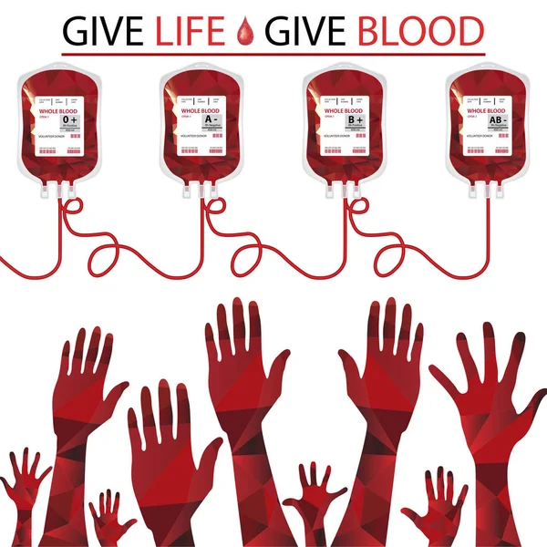 Beyaz arka plan üzerinde kan torbası ile el