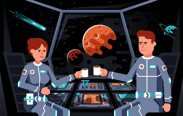 Astronauten im Cockpit von Raumschiff — Stockvektor