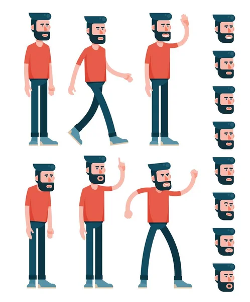 Hombre de carácter con barba en pantalones — Vector de stock