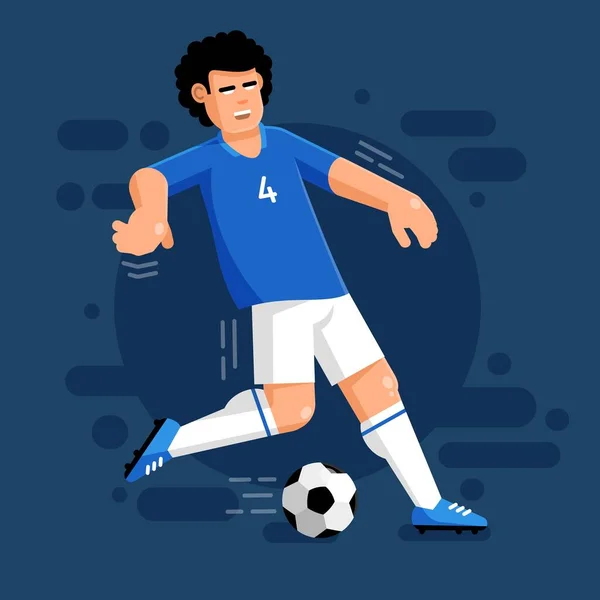 Italian football player with ball in white blue uniform — Stock Vector