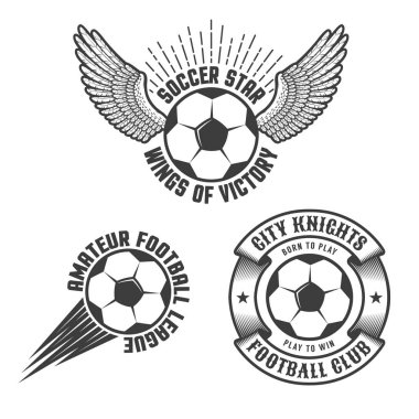 Futbol amblemleri, logo şablonları ve futbol için klasik top.