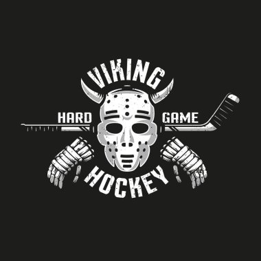 Boynuzlu eski bir kaleci maskeli Viking hokey logosu.