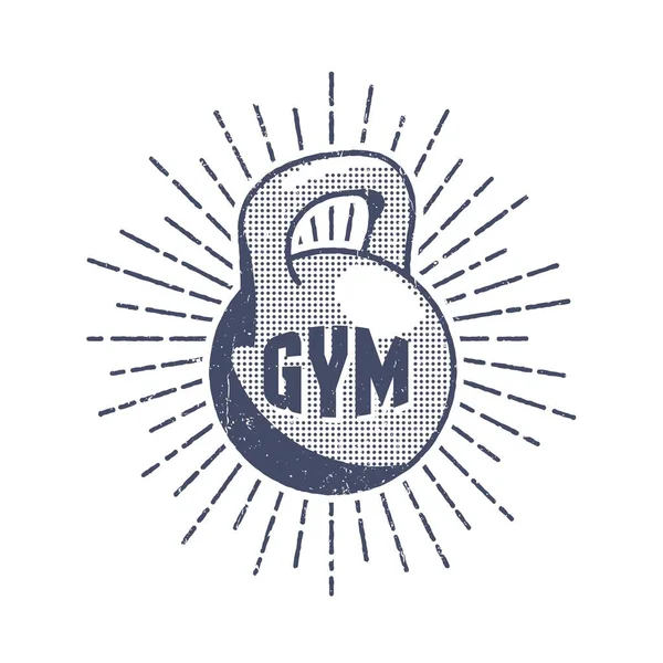 Vintage logo siłowni - waga w stylu pop art z sunburst — Wektor stockowy