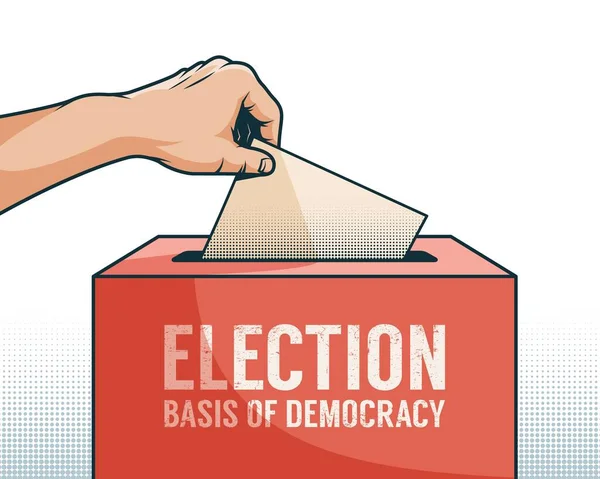 Entrega la papeleta de votación en la caja para las elecciones — Vector de stock
