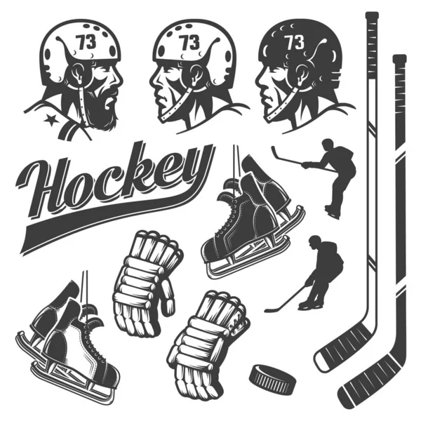 Элементы хоккейного дизайна в винтажном стиле ретро — стоковый вектор