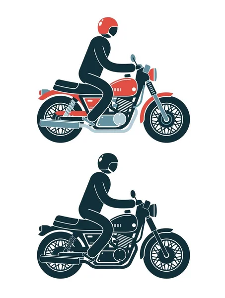 Pictogramme abstrait motard chevauche une moto classique — Image vectorielle