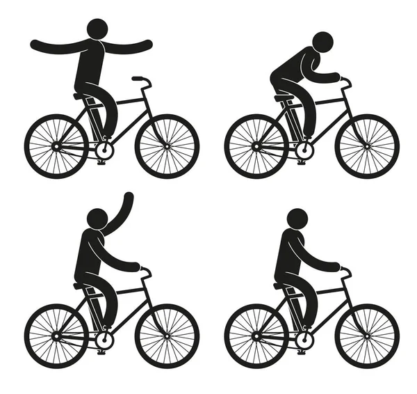 Pictogramas personas montando un conjunto de bicicletas — Vector de stock