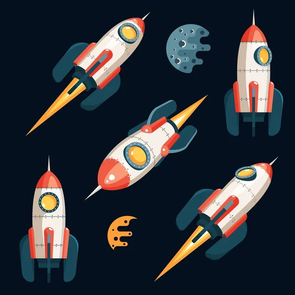 Space Rocket em estilo cartoon 3d - definido a partir de vários ângulos — Vetor de Stock