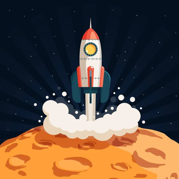 Raket stijgt op vanaf het maanoppervlak — Stockvector