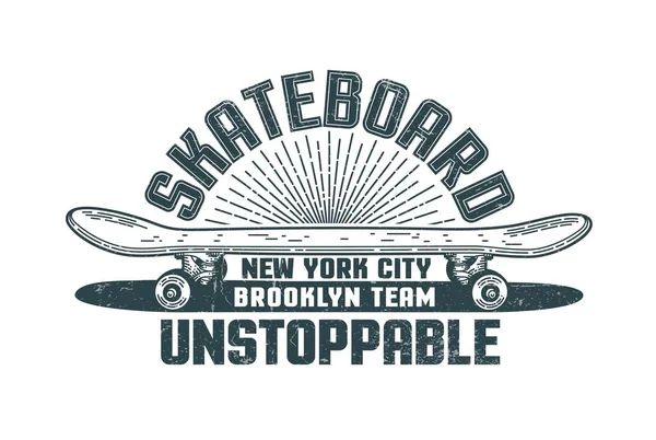 Skateboard logotyp i stil med handritade hipster tryck — Stock vektor