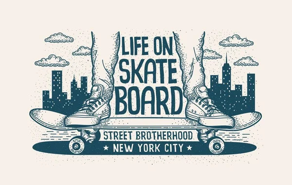 Ben i sneakers på skateboard urban autentisk retro illustration — Stock vektor