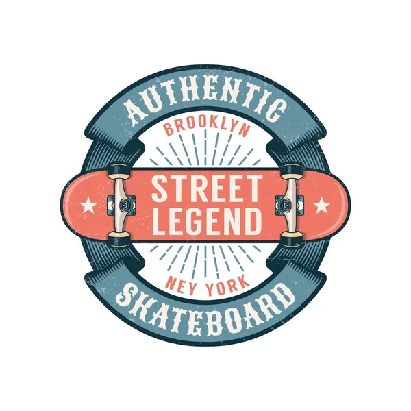 Hipster skateboard logotyp med runda band och inverterad skateboard — Stock vektor